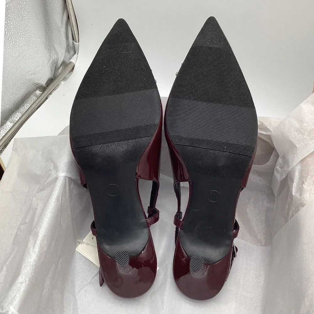 A New Day Womens Burgundy Patent Rhinestone‎ Slingback Kitten Heel Pumps Size 11